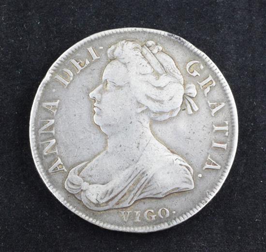 A Queen Anne silver crown, first bust Vigo 1703,